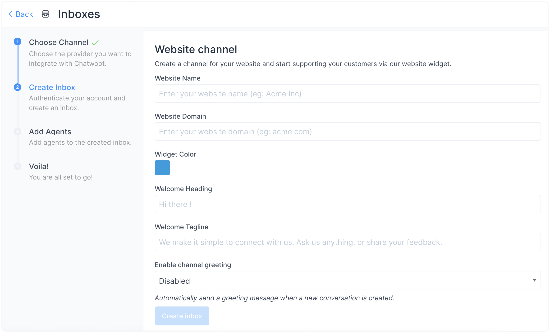 Website Channel Settings